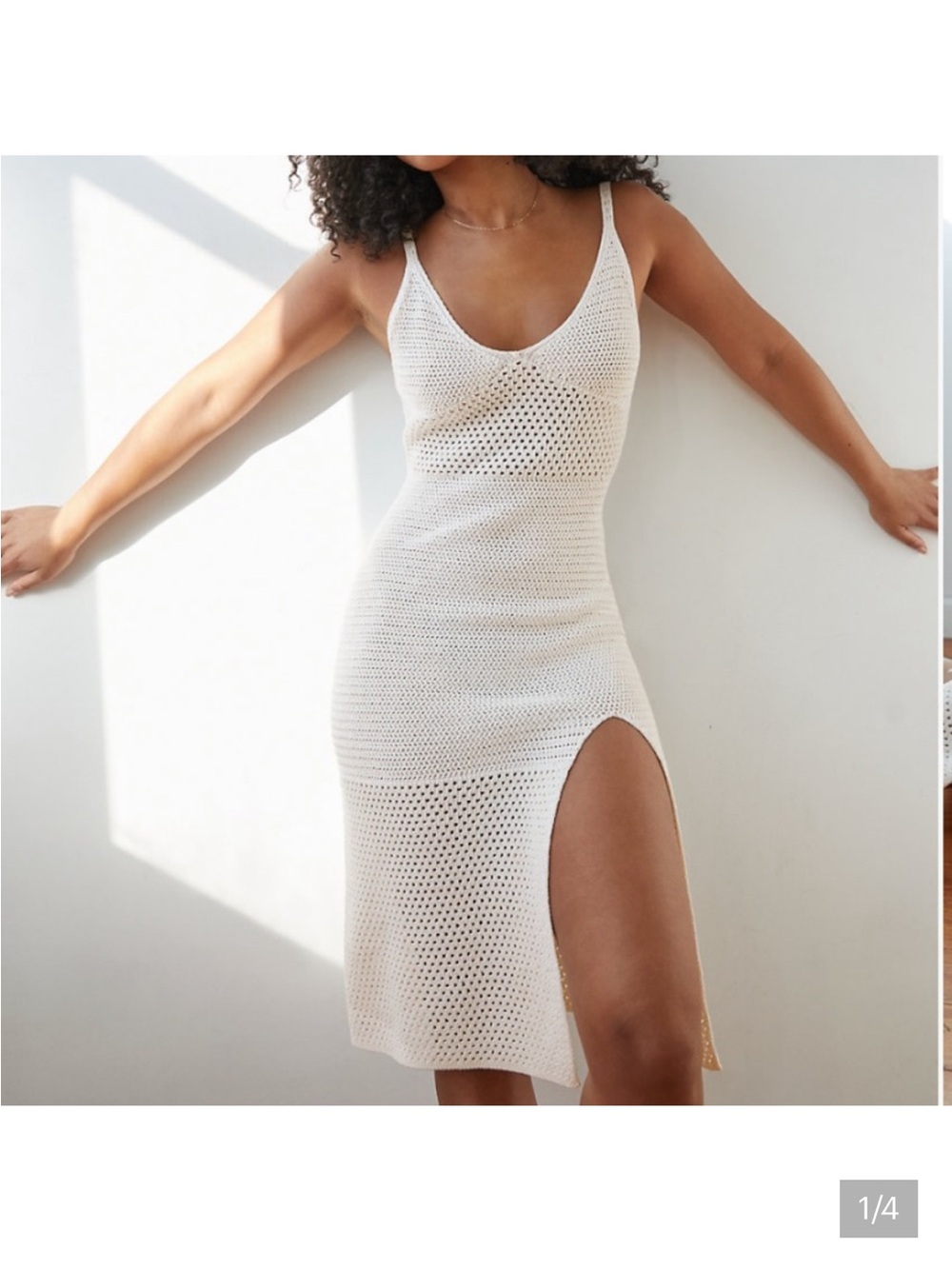 Aritzia Wilfred Evie Crochet Midi Dress Size Medium in Light Burch